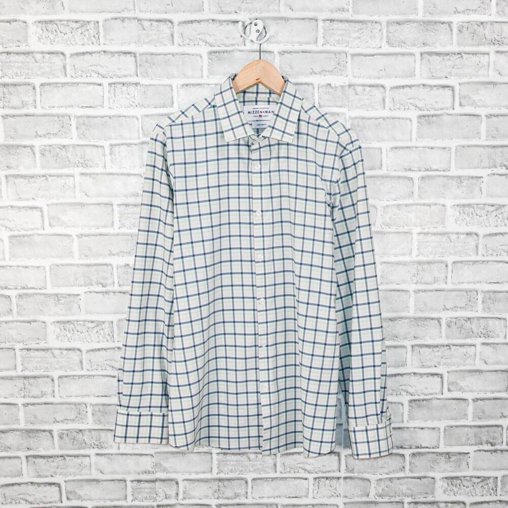 Mizzen + Main Men's Trim fit Button up Shirt Multi color check size Large